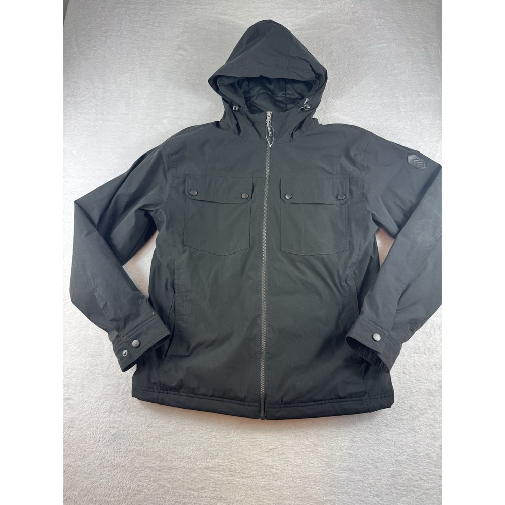 Free Country Rain Jacket Men's Small Black Waterproof Hoodie Pockets Hiking